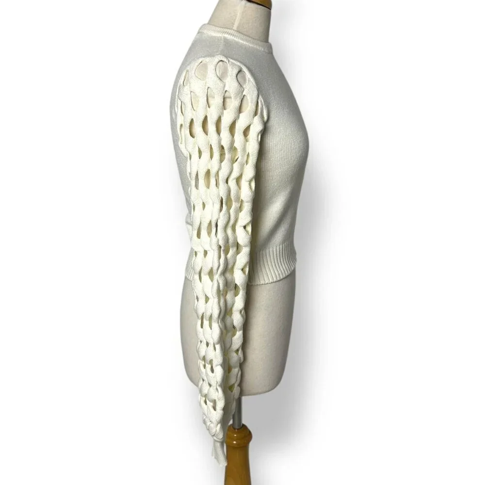 NWT Crochet Sleeve Off White Cream Knit Top Sz XS